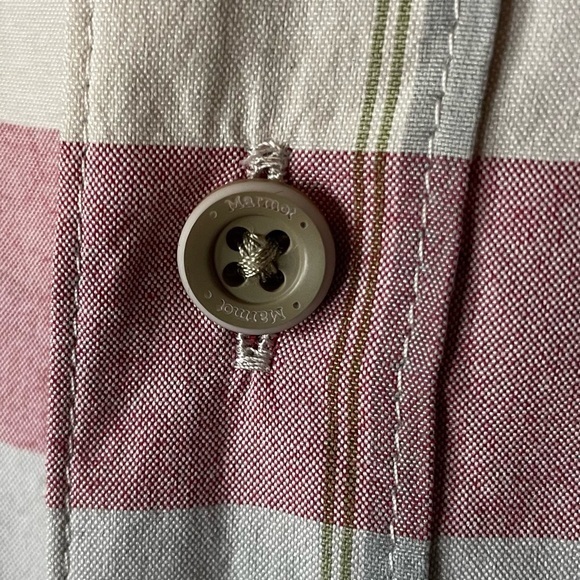 Marmot Short Sleeve Button Up Plaid Red Turquoise Teal White Men’s XL - Picture 3 of 7